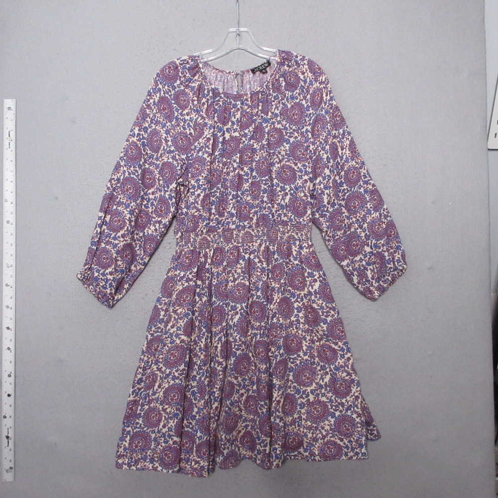 J Crew Dress MT Linen Palermo Smocked Waist Floral Bouquet Boho Cottage Core